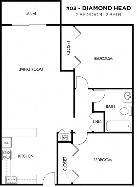 Floor plan for 2 beds, 1 bath, 674 sqft